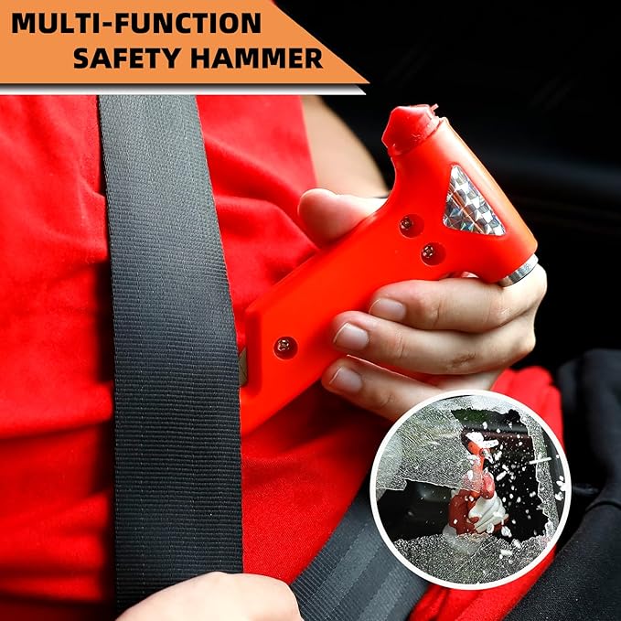 CYECTTR Car Roadside Emergency Kit,Auto Vehicle Truck Safety Emergency Road Side Assistance Kits with Jumper Cables,Safety Hammer,Reflective Warning Triangle,Tire Pressure Gauge,Tow Rope,etc