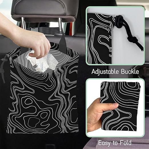 NHNXHWIA Vintage Heights Lines Map Car Garbage Bag,Waterproof Small Car Trash Bag Hanging Back of Seat,Drawstring Hanging Car Trash Bag with Adjustable Buckle for Car Accessories