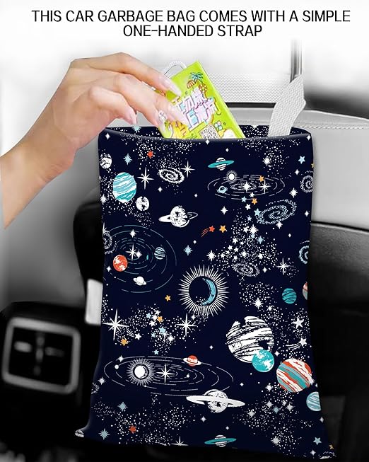 ANKVRP Car Trash Can, Durable Hanging Car Trash Garbage Bag, Cute Automotive Garbage Cans Organizer, Cute Blue Space