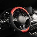 Lord Autofashion Steering Wheel Cover – PU Leather, Non-Slip Rubber Inner, All-Season Comfort – 14.5–15 Inch (Black/Red 7414)