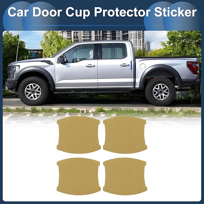 3D Car Door Handle Scratch Protector, 84x94mm Removable Magnetic Car Door Handle Protective Film Gold Tone, 4 Pcs
