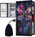 Car Document Holder with Magnetic Shut, Car Registration & Insurance Card Holder, Waterproof PU Leather Glove Box Organizer Vehicle Accessories Driver License for Women/Men, Dragonfly Colorful