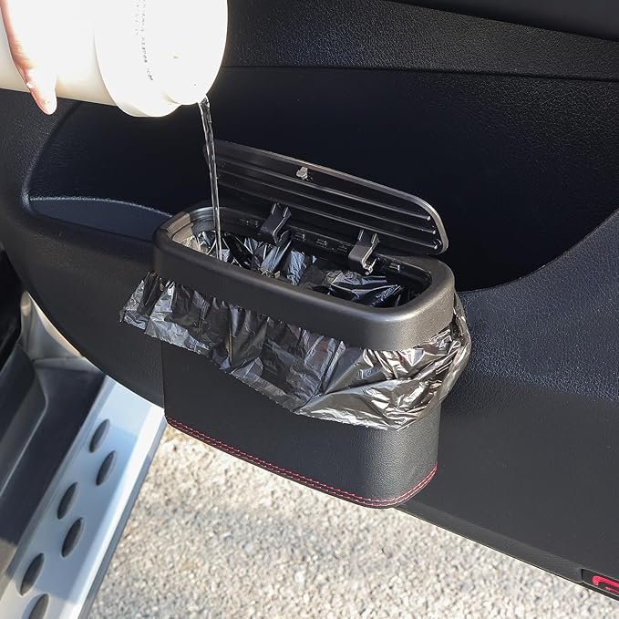 Car Trash Can with Lid,Leather Car Trash Bin with 30 Car Trash Bag,Hanging Leakproof Car Garbage Can,Multi-Purpose Car Organization for Women Car Accessories Fit Cars SUV RV (Big)