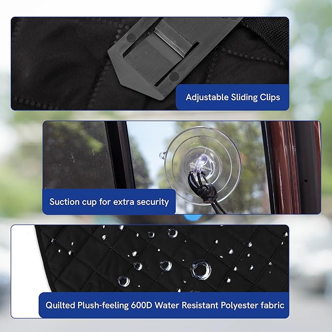 Car Door Protector for Dogs, 2 Pieces, Quilted Anti-Scratch Liner with Adjustable Clips & Suction Cups, Large Size (33.5" x 24.8") Fits Mid to Large SUVs, Protects Car Doors from Dog Scratches