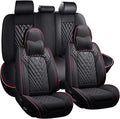 for Kia Sportage Car Seat Covers Full Set,Leather Seat Covers for Car,Lumbar Muscle Pain Healing Function,Waterproof Automobile Seat Protector with Lumbar Support(Black Red with Pillow)
