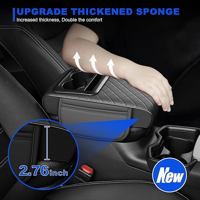 Center Console Cover Leather Armrest Cover Fit for Nissan Sentra 2020-2025 Middle Console Cushion with Storage Box&Cup Holder & Phone Slot(Gray)