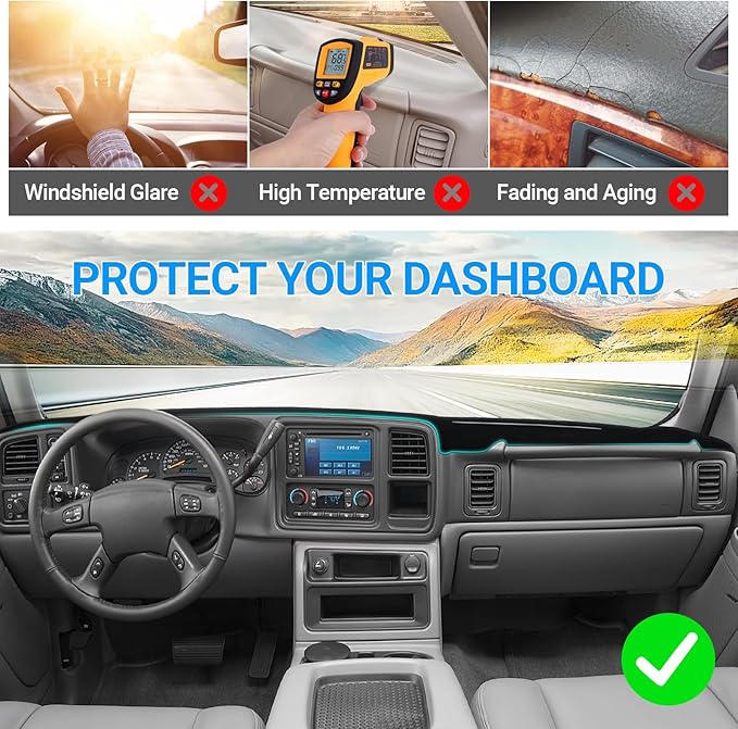 Dashboard Mat Compatible with 1999-2006 Chevy Silverado Tahoe Avalanche Suburban GMC Sierra Yukon Interior Dash Accessories Protecter Cover
