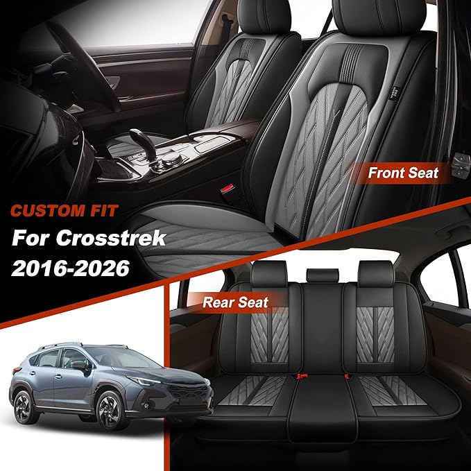 TTX LIGHTING Seat Covers Fit for Subaru Crosstrek 2016-2026 Seat Covers Full Set Car Seat Covers Leather Breathable Car Seat Protector (5 Seats, Black&Grey)