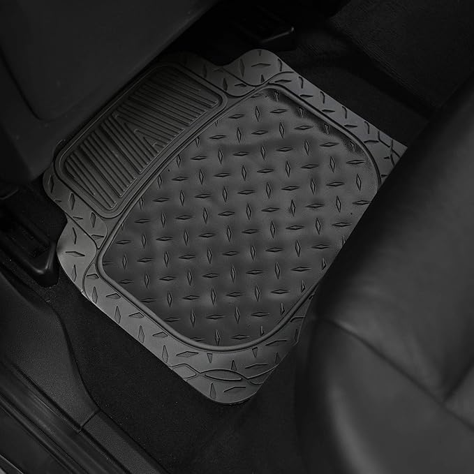 FH Group Automotive Floor Mats - Heavy-Duty Metallic Rubber Floor Mats for Cars, Universal Fit Full Set, Climaproof Floor Mats, Trimmable Floor Mats for Most Sedan, SUV, Truck Floor Mats Black