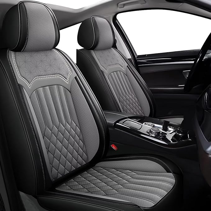 TTX Car Seat Covers Full Set Fit for Chevy Impala 2009-2020 Breathable Leather Seat Protector with Airbag Compatible Automotive 5 Seat Cushions Cover with Beautiful Patterns (Grey)