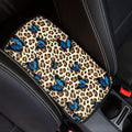Butterfly Leopard Car Armrest Cover Pad for Women Girls Non Slip Cheetah Print Center Console Cushion Dustproof Car Armrest Box Protector Cover Breathable Soft