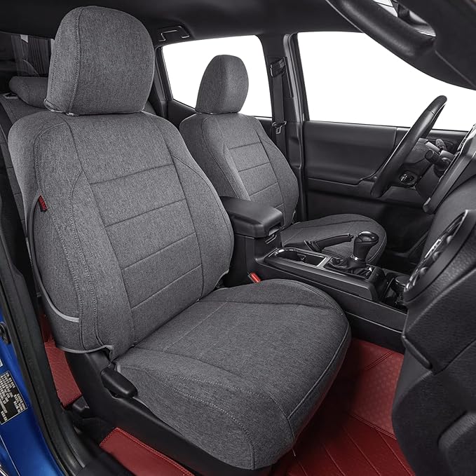 coverdream Tacoma Seat Covers Custom Fit for 2016-2023 Toyota Tacoma Access/Xtra Cab SR SR5,Fully Covered Breathable Polyester Truck Seat Protector-Full Set(Gray)
