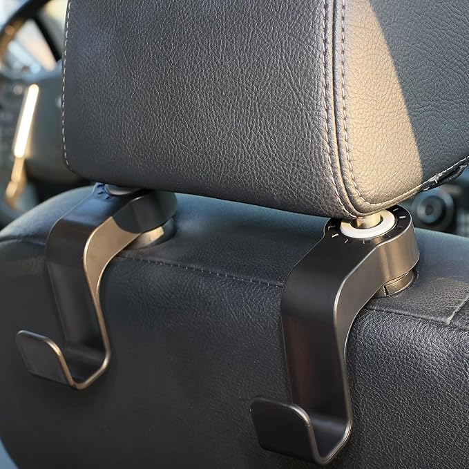 Amooca Car Seat Hooks Anti-Drop Headrest Storage Hanger Universal Fit Automotive Organizer for Purse Bag Coat Black 2 Pack