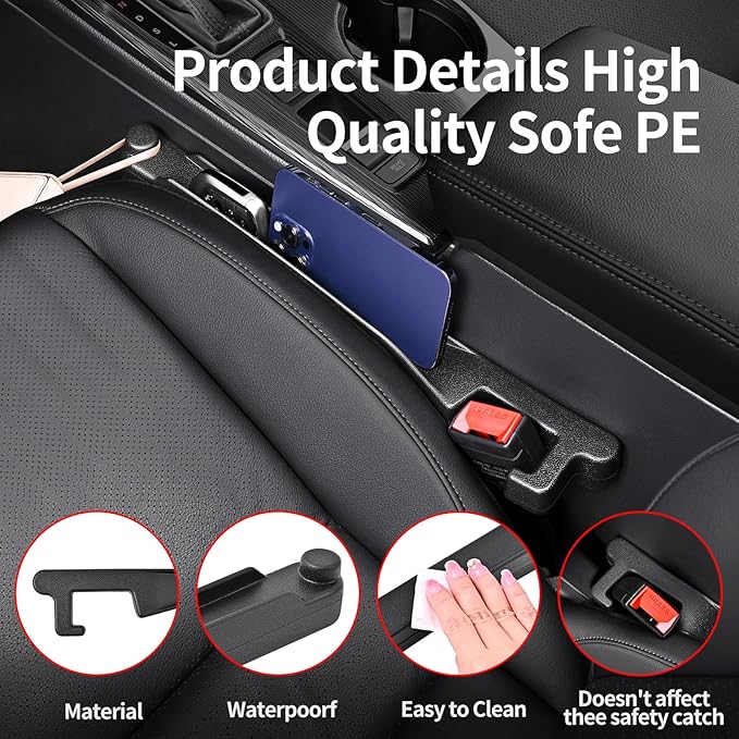 Car Seat Gap Filler with Hook, Car Organizers and Storage with Phone Holder, Car Seat Accessories, Car Organizer Fit Sedan SUV Truck-2PCS Black