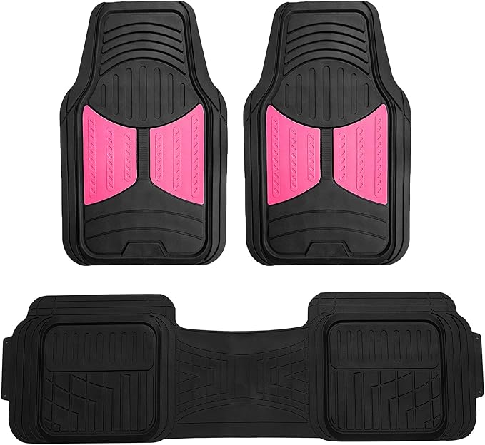 FH Group Car Floor Mats Climaproof Heavy Duty Rubber Floor Mats for Sedan, SUV, Truck, Universal Fit Automotive Floor Mats Trimmable Full Pink Set, Combo Small Car Seat Cover Design