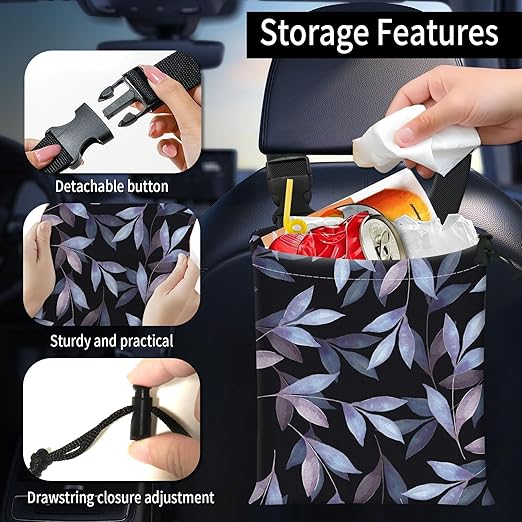 AFYEWKC Car Trash Bag Large Hanging Can for Back of Seat, Cute Waterproof Car Garbage Bag for Vehicle, Travelling, Outdoor Cute Blue Black Leaf