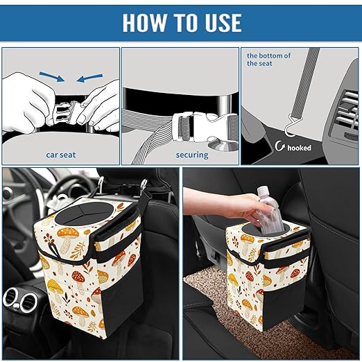 GVGHIDZ Car Trash Can – Multi-Purpose, Lightweight and Portable with Durable Water-Resistant Coating, No Installation Required, Practical and Ample Capacity, Variety of Colors.Mushroom