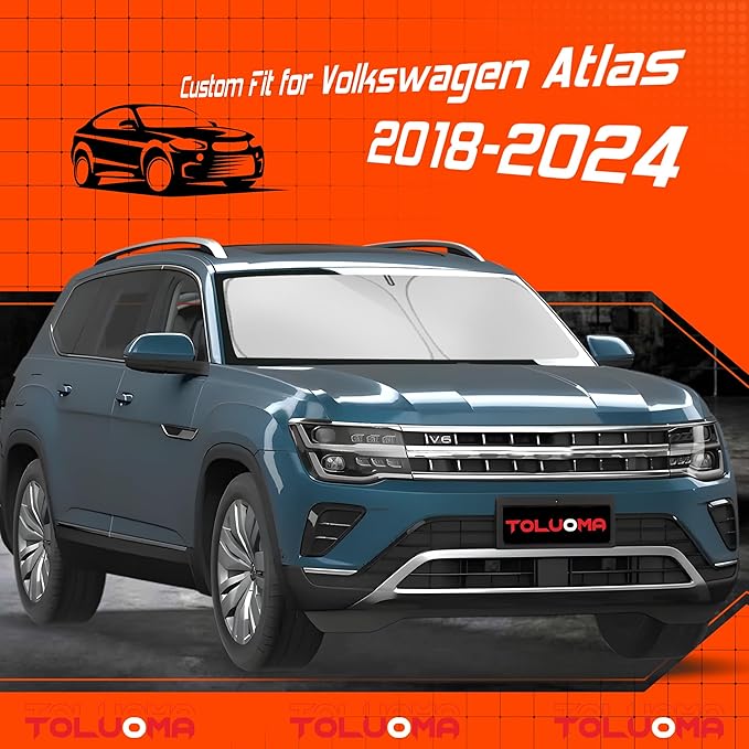 Toluoma Custom Fit Windshield Sun Shade for Atlas 2018-2025 - Full Coverage, 210T Reflective Fabric, Double-Layer Design - Blocks 99% UV Rays, Keeps Car Cool, Easy to Install and Store