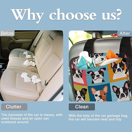 Cotpna Lovely Dogs Car Garbage Bag, 5.1L Rectangular, Foldable, Multi-Purpose, Easy to Clean