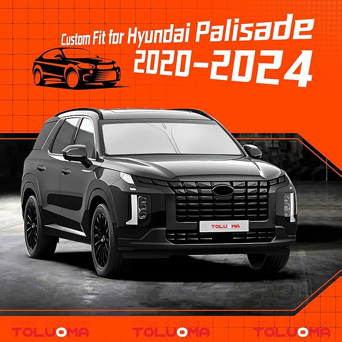 Toluoma Custom Fit Windshield Sun Shade for H-yundai Palisade 2020-2025 - Full Coverage, 210T Reflective Fabric, Double-Layer Design - Blocks 99% UV Rays, Keeps Car Cool, Easy to Install and Store