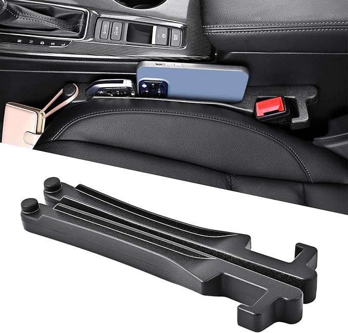 7F Car Seat Gap Filler, Car Organiser and Storage with Hook, Universal Car Accessories, Fit Sedan SUV Truck, Set of 2 - Black
