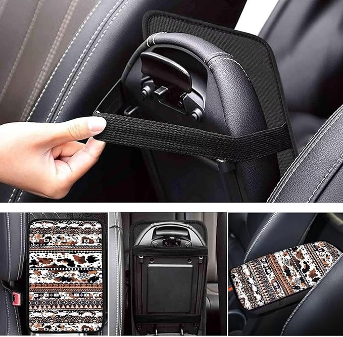 Horeset Aztec African Tribal Cow Print Center Console Armrest Cover for Men Women, Anti-Scratch Car Arm Rest Cover Pad Accessories Interior Decor