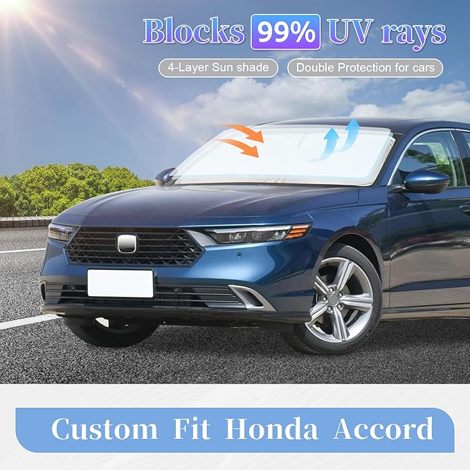 ZOIBV for Honda Accord 2023-2024 2025 2026 Sun Shade Sunshade Windshield Cover, 4-Layer Front Window Shade Custom Fit for Honda 11th Gen Sun Visor 240T Foldable Shade Blocks UV Rays Car Accessories