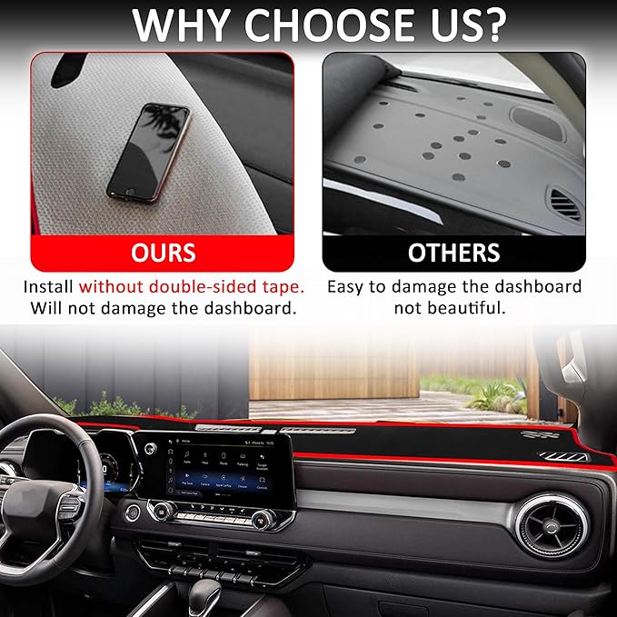Dash Cover for Chevy Colorado/Gmc Canyon 2023 2024 2025 2026 Dashboard Cover Mat Center Console Non-Slip No Glare Protector Mat Pad Sunshade Interior Accessories for Chevylot Colorado, Red Trim