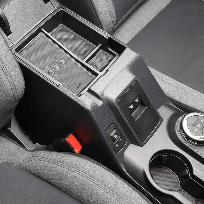 IAG I-Line Armrest Organizer w/Wireless Phone Charging Pad for Ford Bronco 2021-2024 2/4 Door (Not Sport)