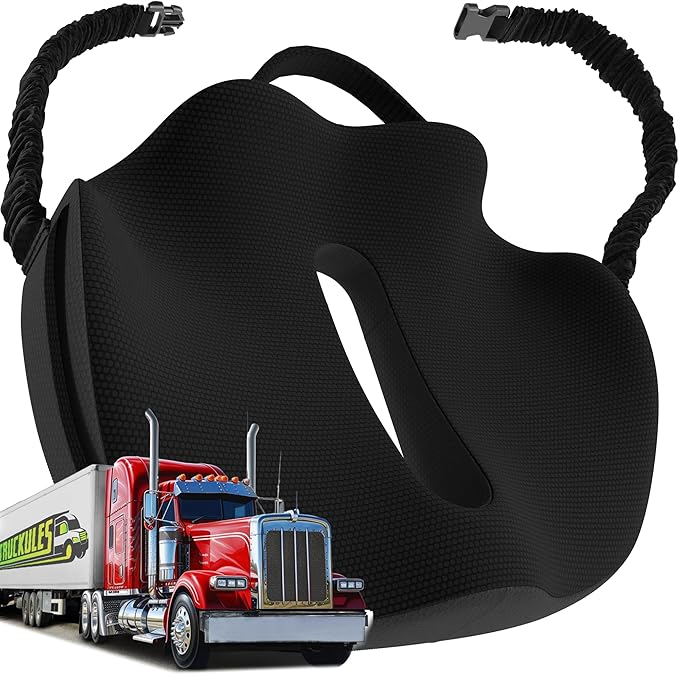 Medium Truck Seat Cushion for Truck Driver Seat Cushion - Upgraded Back Support, CertiPUR-US® Certified - Thick Memory Foam, Pain Relief for Hours of Driving, Trucker Approved Big Rig - Black
