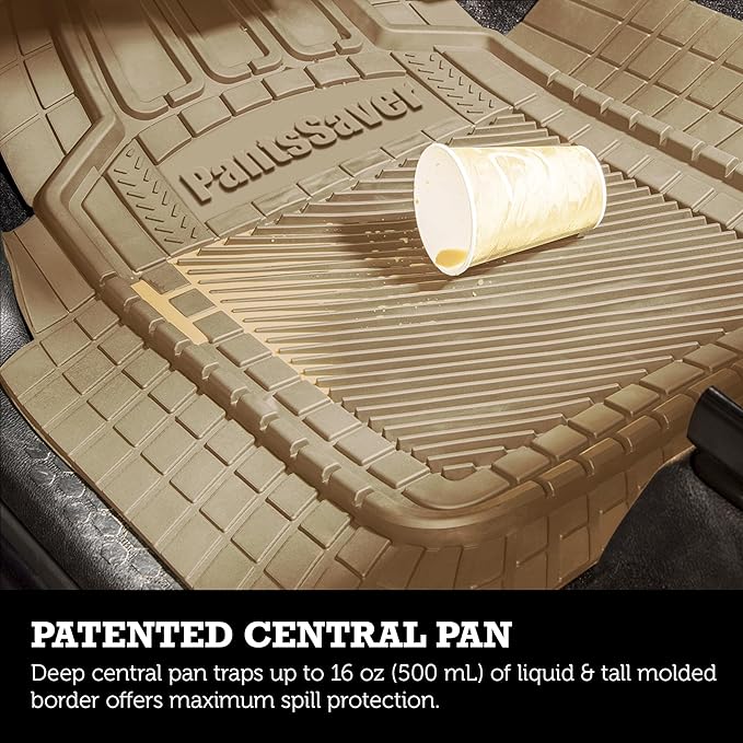 PantsSaver Universal Car Mats - All-Weather, Heavy Duty, Waterproof & Anti-Slip Rubber Floor Liners Accessories Trimmable for Honda, Toyota, Ford, Nissan, Hyundai, Jeep, & More, 3 Piece Set Tan