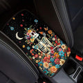 Floral Skull Car Center Console Cushion Pad for Women Gothic Skeleton Armrest Seat Box Cover Dustproof Auto Armrest Cover Protector Sugar Skeleton Cars Interior Accessories