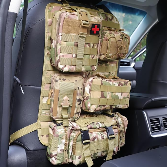 BXBXHD 6 Pack Tactical Truck Organizer Back Seat Storage Car Seat Storage Bag Molle Panels for vehicles, Car and SUV with Lots of Handy Compartments (CP camo)