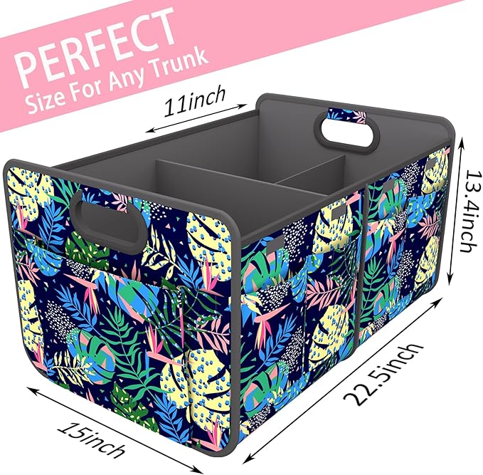 Homeve Trunk Organizer, Car Storage, Reinforced Handles, Collapsible Multi-Compartment, Foldable, Waterproof, Sturdy, 600D Oxford Polyester For Car, SUV, Mini-Van, Folded Texture, 2 Compart