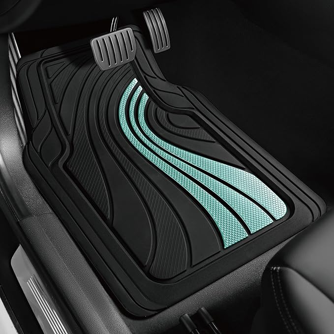 Road Comforts Car Floor Mats Full Set – Front & Rear Car Floor Mats with Aluminum Design, Anti-Slip Backing, All-Weather Protection, Trim-to-Fit Car Mats for Most Sedans, SUVs & Vans - Mint