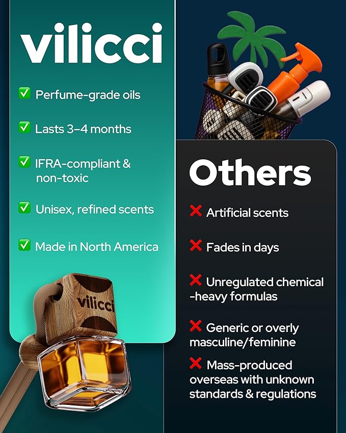 Vilicci Tobacco Vanilla Car Air Freshener – Premium Auto Perfume & Car Diffuser | Sophisticated & Timeless Scent | Long-Lasting Up to 120 Days | Odor Eliminating | Vegan, Cruelty-Free Car Perfume