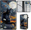 Qindaiwen Car Registration and Insurance Holder, Vehicle Card Document Elastic Band Closure Glove Box Organizer, Driver License Cards, Car Accessories for Essential Info, Cat Moon 02
