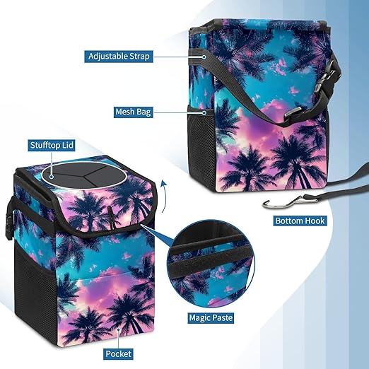 GVGHIDZ Car Trash Can – Multi-Purpose, Lightweight and Portable with Durable Water-Resistant Coating, No Installation Required, Practical and Ample Capacity, Variety of Colors.Coconut Tree