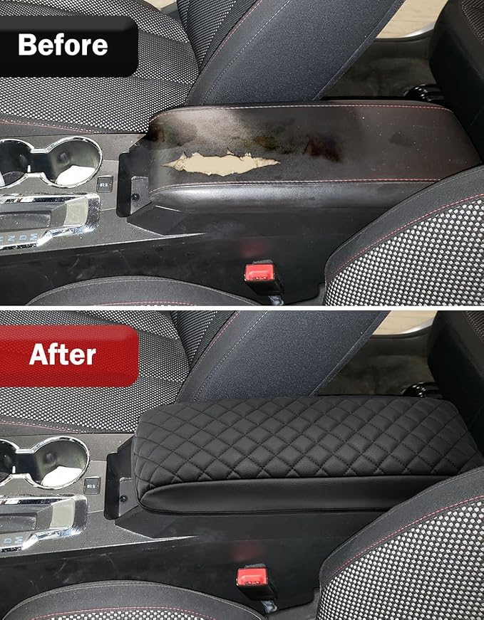 KBH Center Console Armrest Cover for Chevy Equinox, GMC Terrain 2010 2011 2012 2013 2014 2015 2016 2017, Middle Console Lid Protector, Arm Rest Cushion Pad, Vinyl Leather, Black