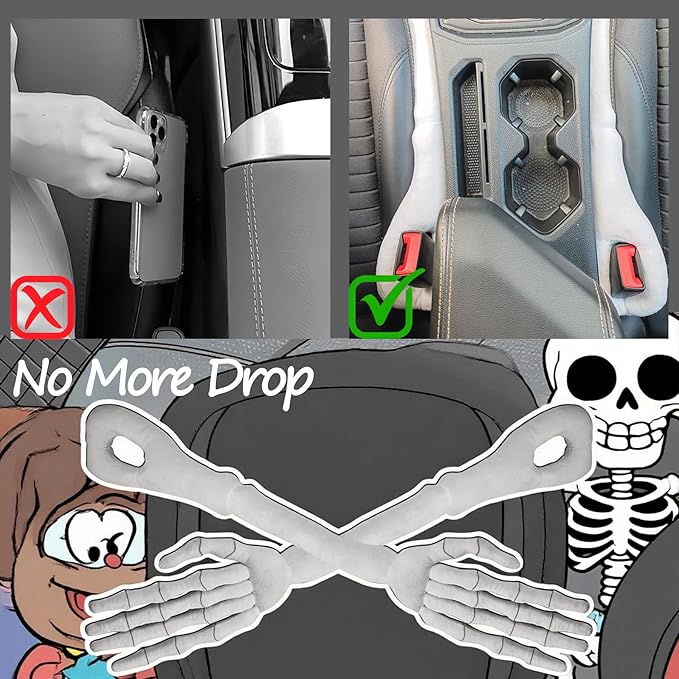 Oulores No Drop Seat Guard 2PCS Halloween Skull Arm Car Seat Gap Filler Car Seat Side Gap Filler Between Car Seat Catcher for All Cars (White)