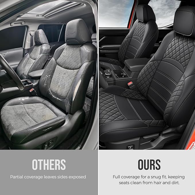 Super Cover® for Toyota Tacoma Seat Covers (Double Cab Only): 2024 2025 2026 (Gas Only) Full Leather Coverage for Tacoma 4th Pickup Truck Accessories, Full Set Waterproof Seat Protector, Black