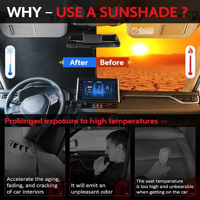 KAYZT Windshield Sun Shade for 2011-2025 2026 Jeep Grand Cherokee SUV, Custom Fit, Foldable, Dual-Layer Protection, UV Defense, Easy to Use and Store