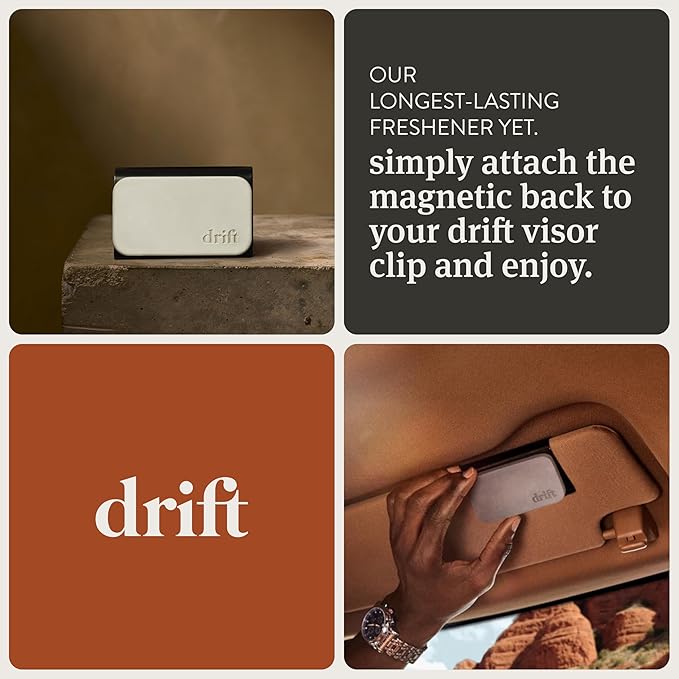 Drift Car Air Freshener - Stone Air Freshener Car Odor Eliminator - Long Lasting Scent - Auto Accessories - Metal Clip - Essential Oils - Clean Ingredients - Amber Scent Starter Kit