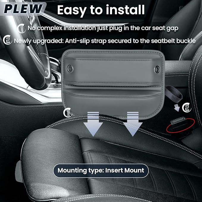 PLEW 2-Pack Car Seat Gap Filler, Premium Leather Console Organizer Universal Fit for Car SUV Truck Multi-Purpose Essentials Organizer - Anti-Drop Auto Interior Accessories（Chogori Grey