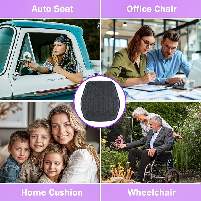 Thin Gel Seat Cushion for Car Seat, Office Chair, Wheelchair, Golf Cart - Non-Slip Car Seat Cushions with 0.7 Inch Gel - Sciatica & Coccyx Pain Relief (Fabric, Black)