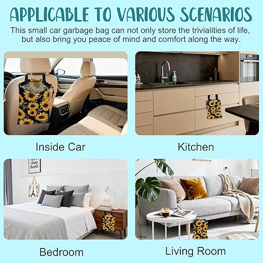 KXWQTRDD Car Garbage Bag Retro Yellow Sunflowers Hanging Canvas Car Trash Bag Drawstring Car Back Seat Organizer for Car Back Front Seat Console with Adjustable Buckle
