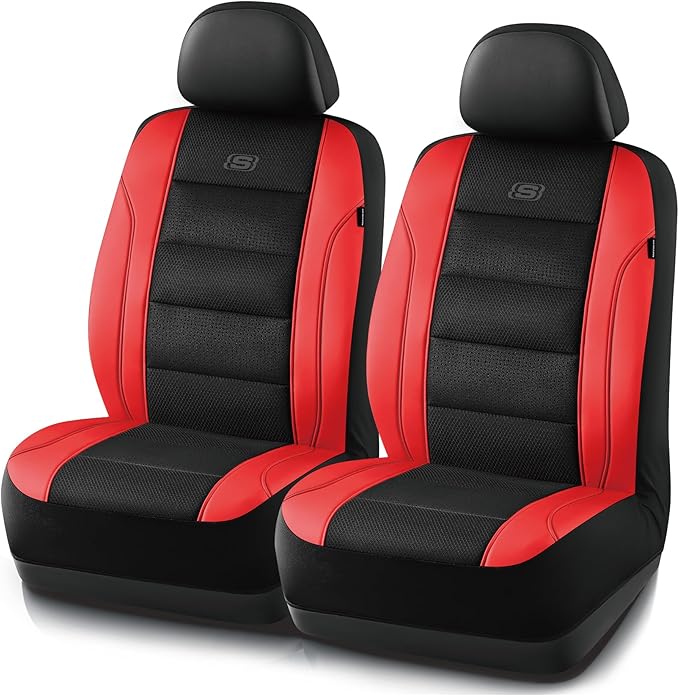 Skechers Men’s Seat Covers, Air-Cooled Memory Foam Car Seat Covers Front Seats, Airbag Compatible,Universal Fit for Most Cars, SUVs, Vans and Trucks,Red