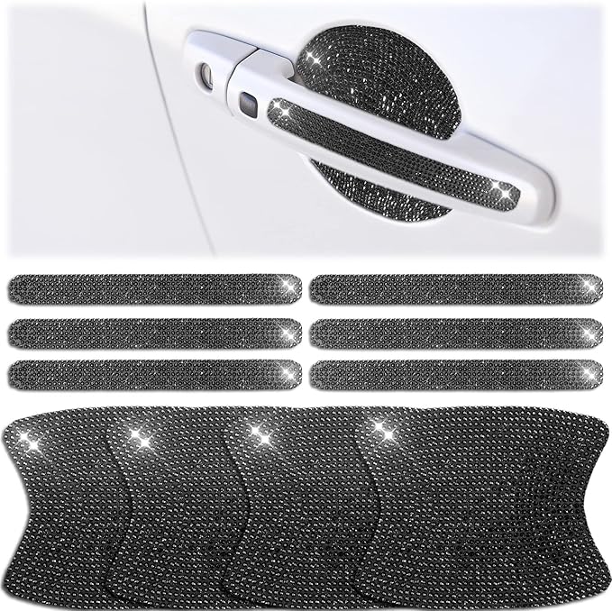 Frienda 10 Pieces Bling Car Accessories for Women Bling Car Door Handle Protector Door Handle Covers for Car Rhinestone Car Bowl Protector Accessories Women Stickers(Black)