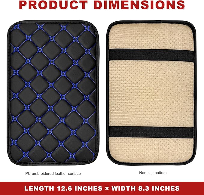 Car Center Console Cushion Pad, Anti-Scratch PU Leather Auto Armrest Seat Box Protector, Waterproof Arm Rest Protection Cover Interior Decoration for SUV Sedan Truck (Blue)