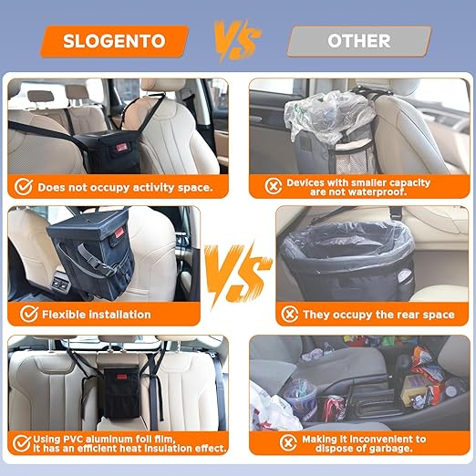 Leakproof Car Trash Can with Lid - 1.8 Gallon Soft Silicone Garbage Bin Hanging Fit for Entral Console/Front Seat Car, Sedan, SUVs, MPVs & Truck - Easy to Clean Vehicle Trash Can